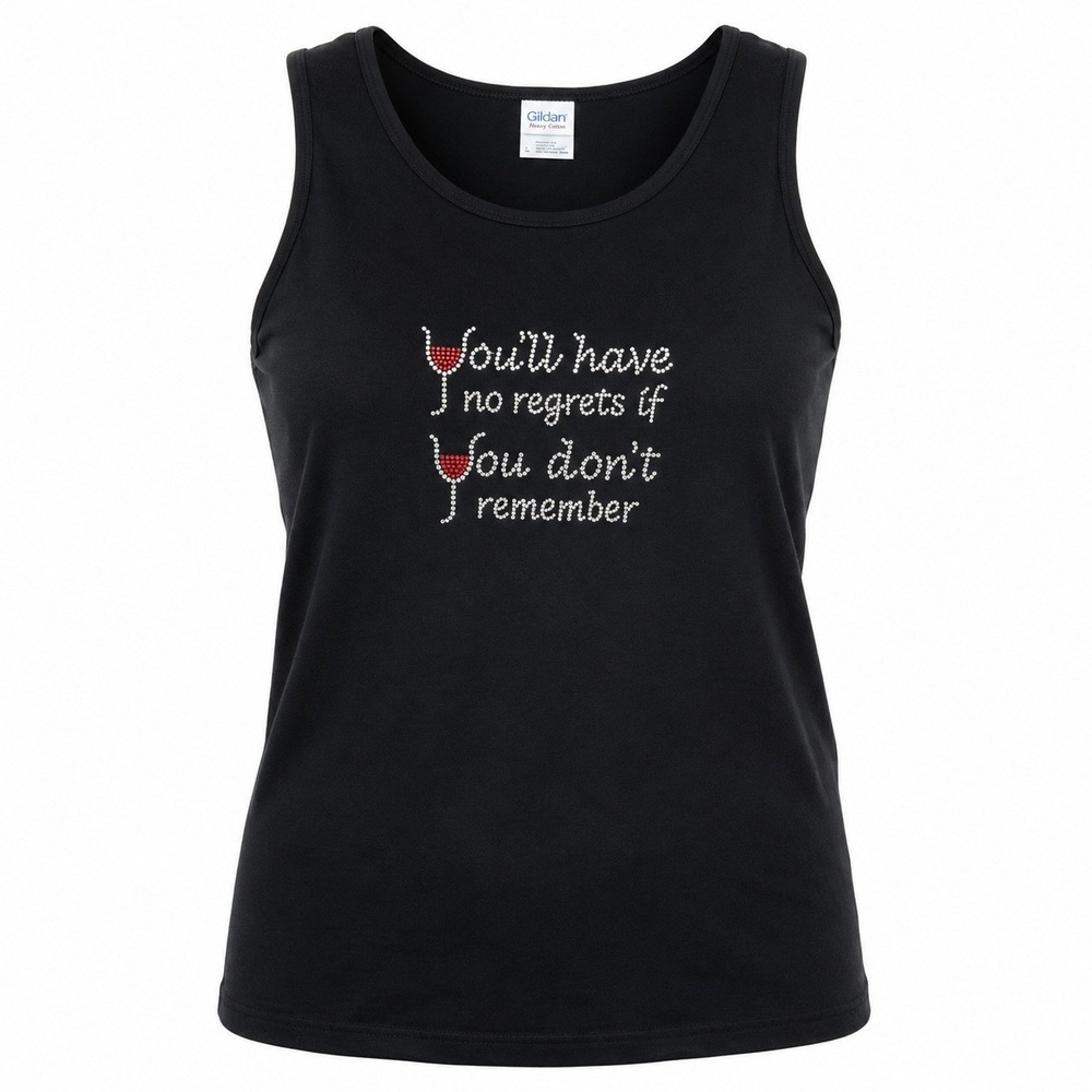 Gildan Tank Top Women Large Black New Rhinestone Wine Quote Graphic Casual